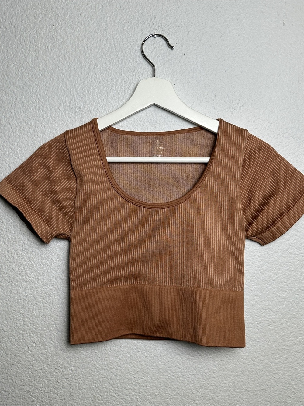 Aerie Offline Brown Crop Top Ribbed Scoop Neck Seamless Brown Womens Medium